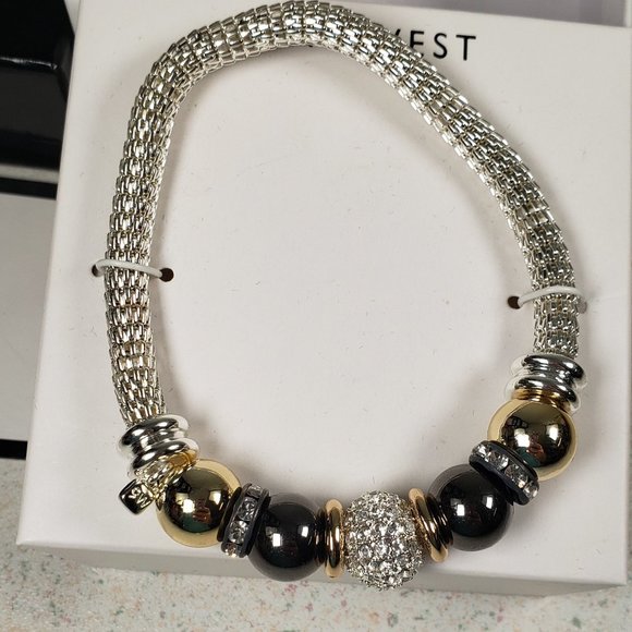 Nine West Bracelet Silver Tone Stretch Mesh Gold Silver Rhinestone Beads - Picture 6 of 8